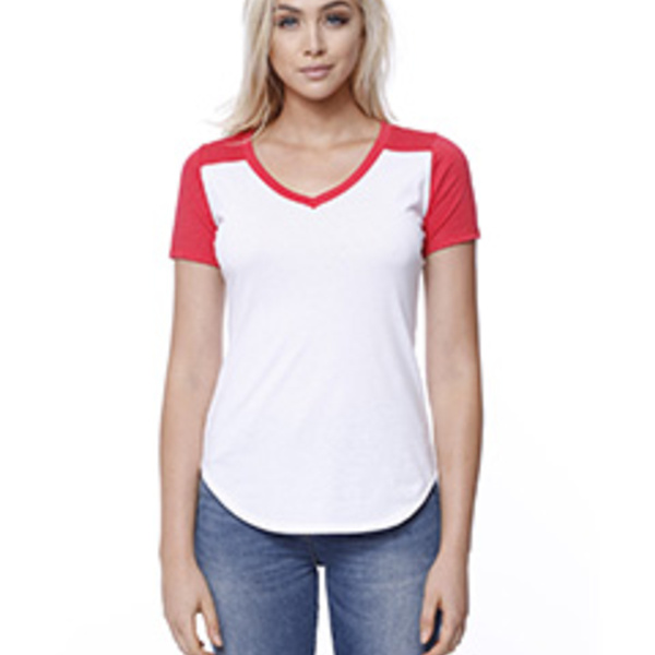 Ladies' CVC Varsity V-Neck T-Shirt Thumbnail